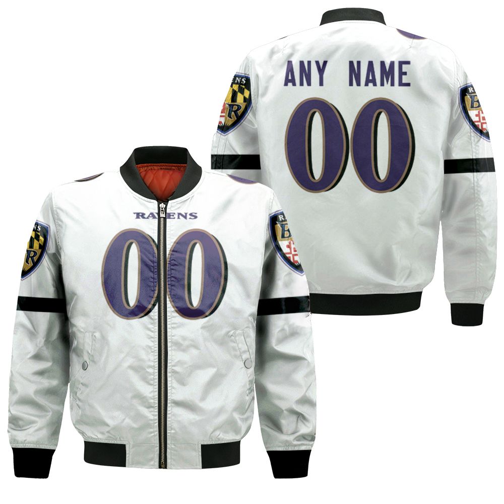 Baltimore Ravens Nfl American Team White 100th Season 3d Designed Allover Custom Gift For Baltimore Fans Bomber Jacket