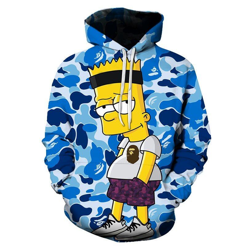 Bart Simpson Blue Camouflage 3d T Shirt Zip Bomber Hoodie