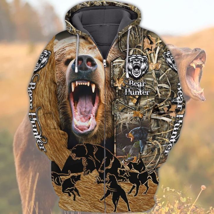 Bear Hunting 3 3d Zip Hoodie