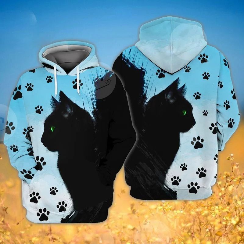 Black Cat Eyes Green 3d Zip Hoodie