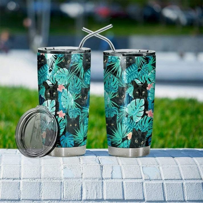 Black Cat Tropical Hawaii Gift For Lover Day Travel Tumbler