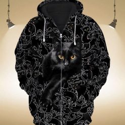 Black Cats Cute Zip 3d T Shirt Zip Bomber Hoodie