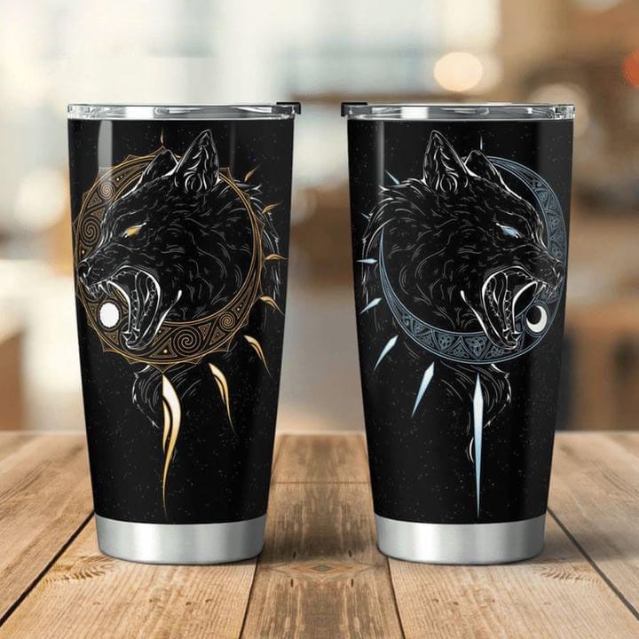 Black Wolf Grumpy Coffee Tumbler All Over Print