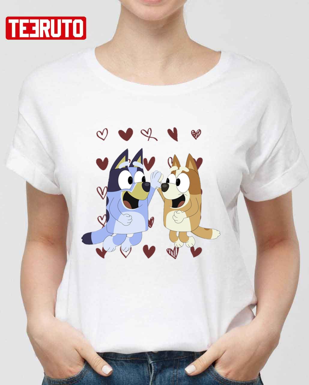 Bluey Family Her Bandit His Chilli Valentine Couple Matching T-Shirt -  Teeruto