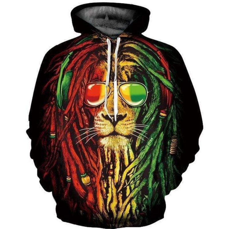 Bob Marley Reggae Lion Over Print 3d Zip Hoodie