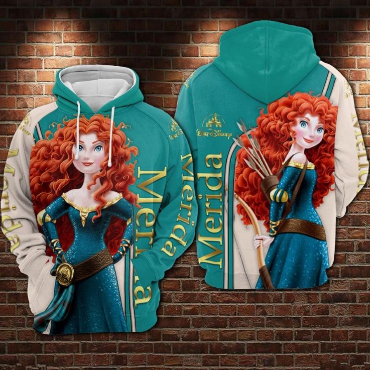 Brave Merida Cartoon Princess Merida Over Print 3d Zip Hoodie