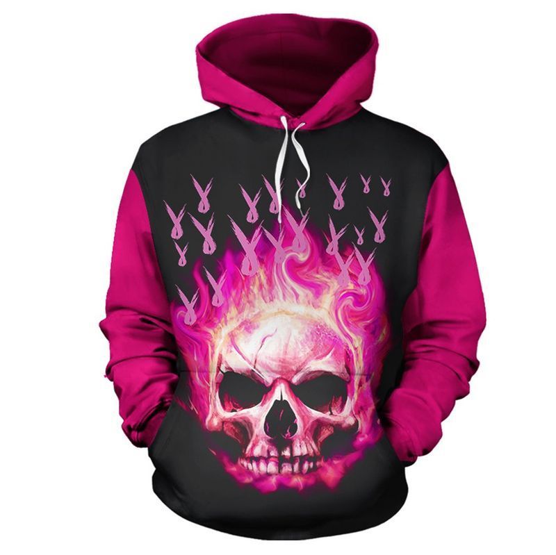 Breast Cancer Awareness Skull 3d Zip Hoodie