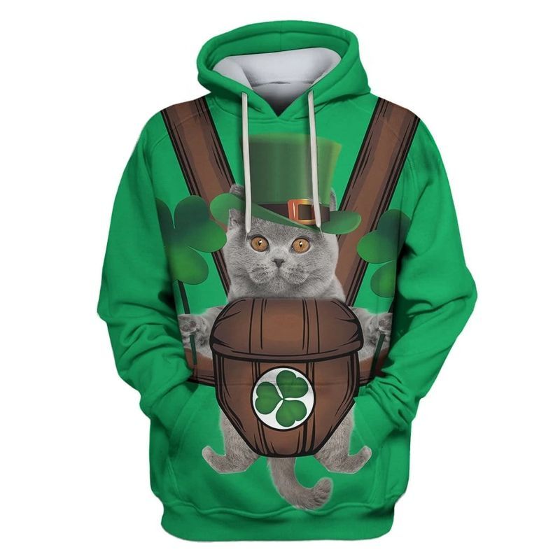 British Shorthair Cat Saint Patricks Day Over Print 3d Zip Hoodie