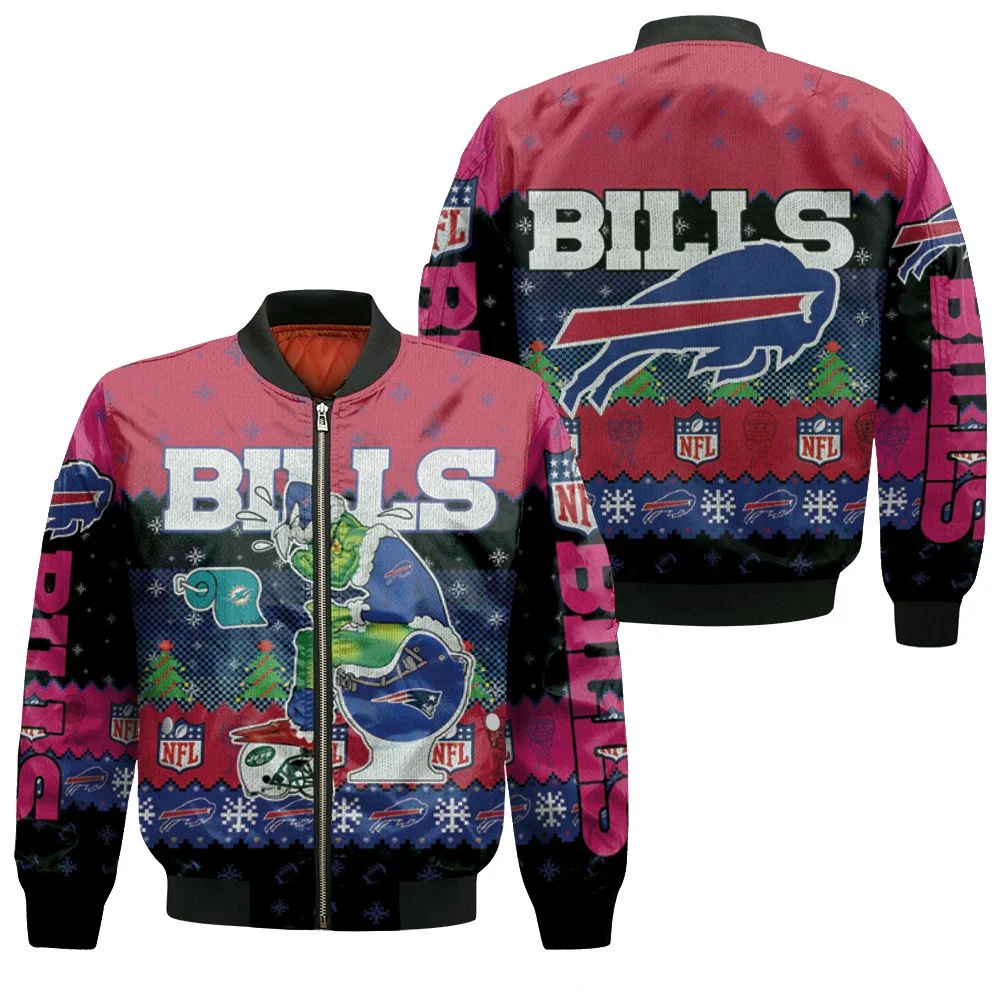 Buffalo Bills Christmas Grinch In Toilet Knitting Pattern 3d Jersey Bomber Jacket