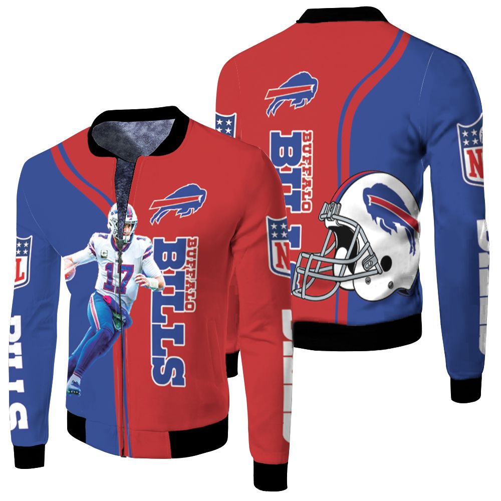 Buffalo Bills Josh Allen 17 Player Buffalo Bills 2020 Nfl Season Fleece Bomber Jacket