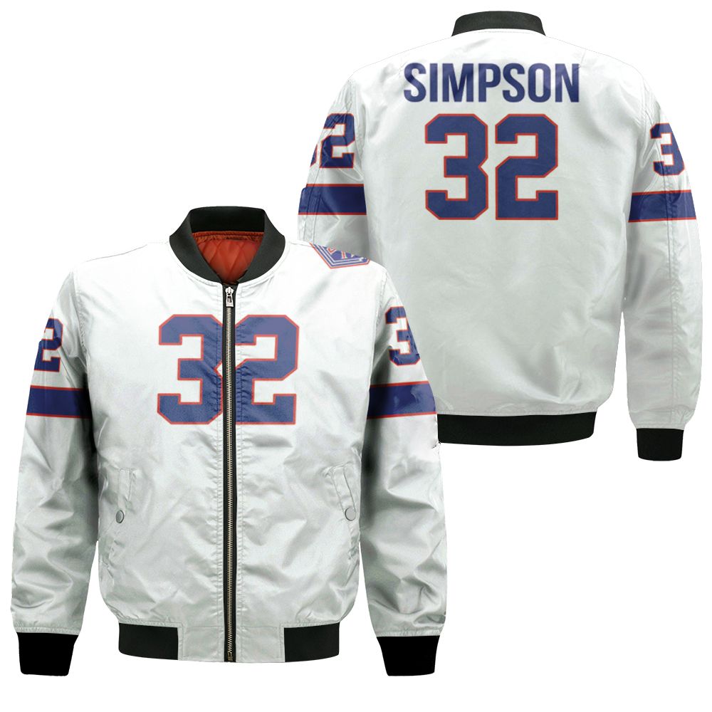 Buffalo Bills O J Simpson #32 Great Player Nfl American Football Team White Vintage 3d Designed Allover Gift For Bills Fans Bomber Jacket