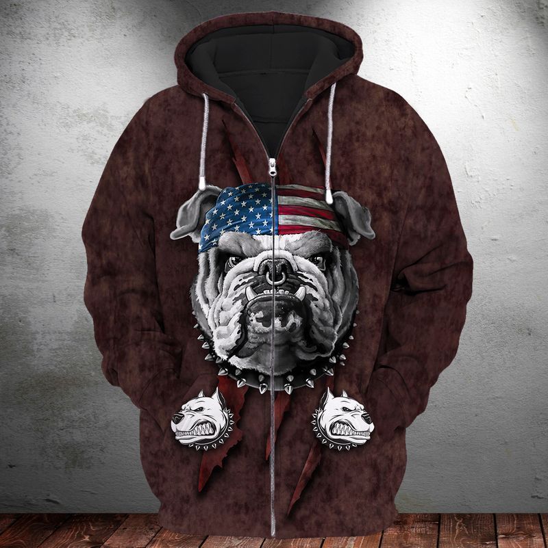 Bull Dog 4th Of July Independence Day 3d Zip Hoodie