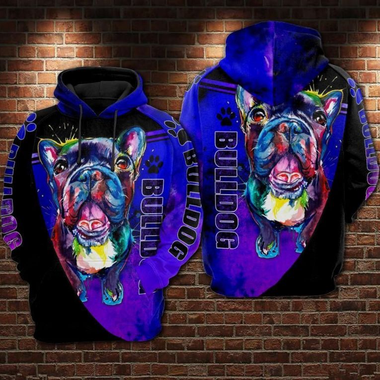 Bulldog Over Print 3d Zip Hoodie