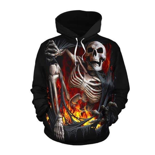 Burning Skeleton Saving His Life Black 3d Zip Hoodie