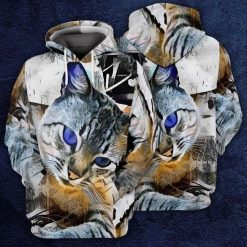 Cat Eyes Blue 3d Zip Hoodie