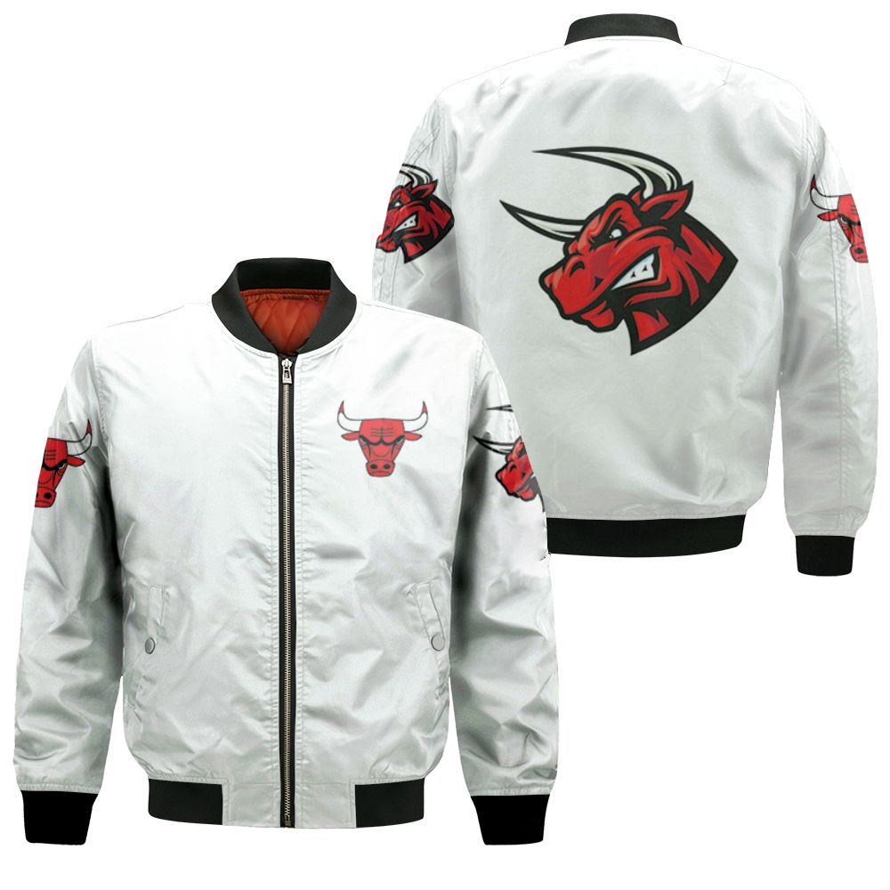 Chicago Bulls Basketball Classic Mascot Logo Gift For Bulls Fans White Bomber Jacket