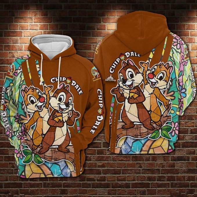 Chip N Dale Stained Glass Disney Over Print 3d Zip Hoodie