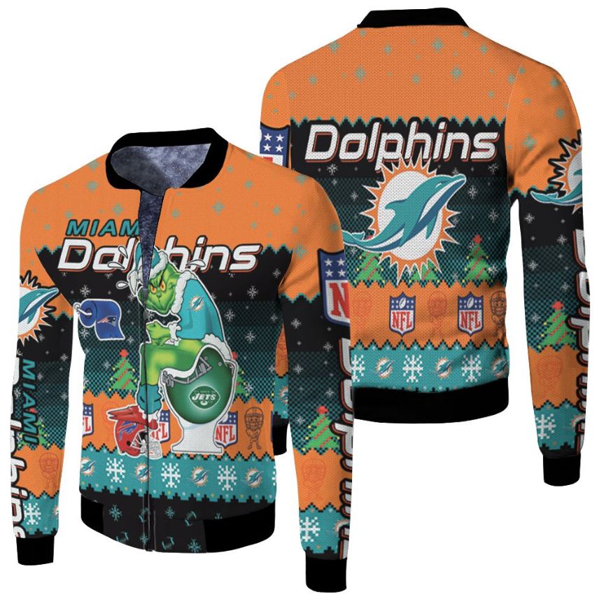 Christmas Dolphins Grinch In Toilet Christmas Knitting Pattern Sweatshirt 3d Jersey Fleece Bomber Jacket