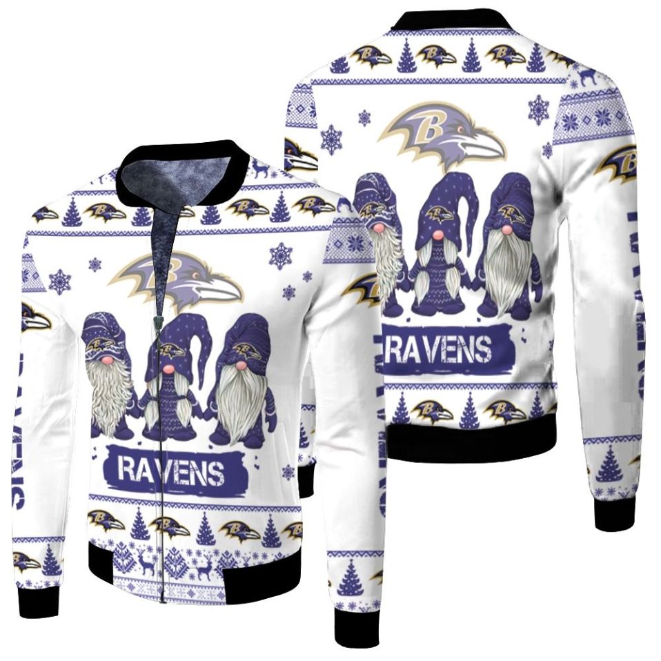 Christmas Gnomes Baltimore Ravens Ugly Sweatshirt Christmas 3d Fleece Bomber Jacket