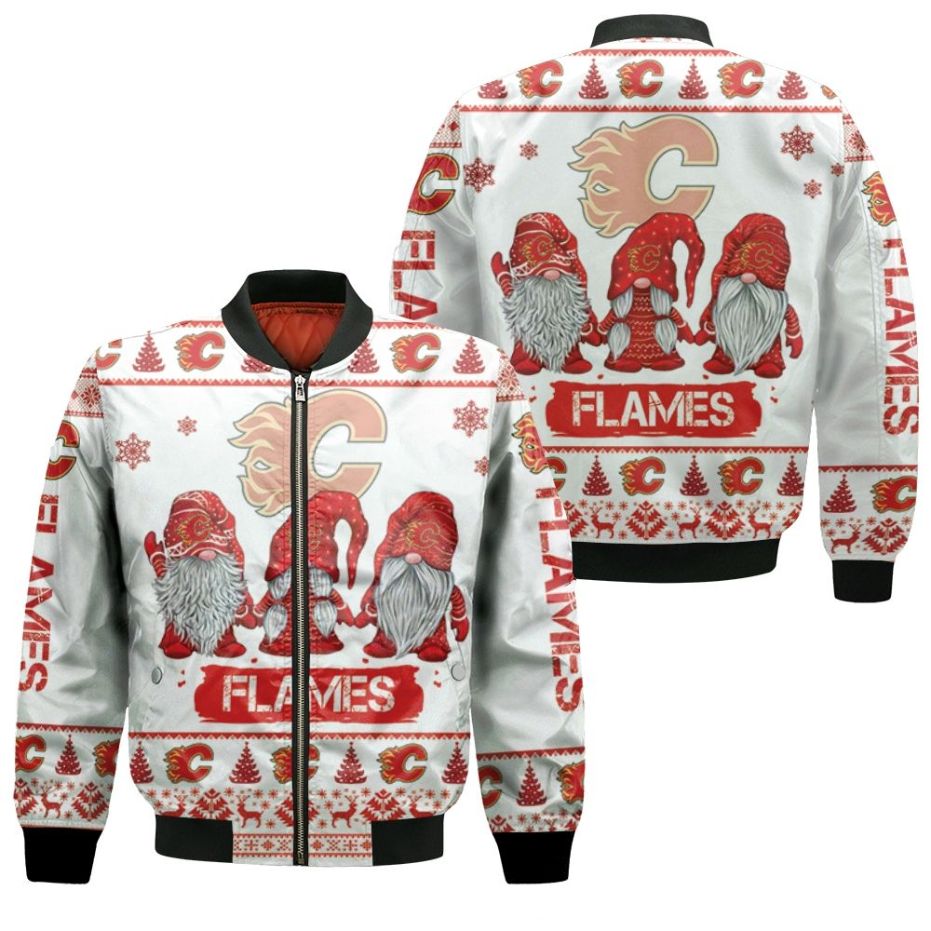 Christmas Gnomes Calgary Flames Ugly Sweatshirt Christmas 3d Bomber Jacket