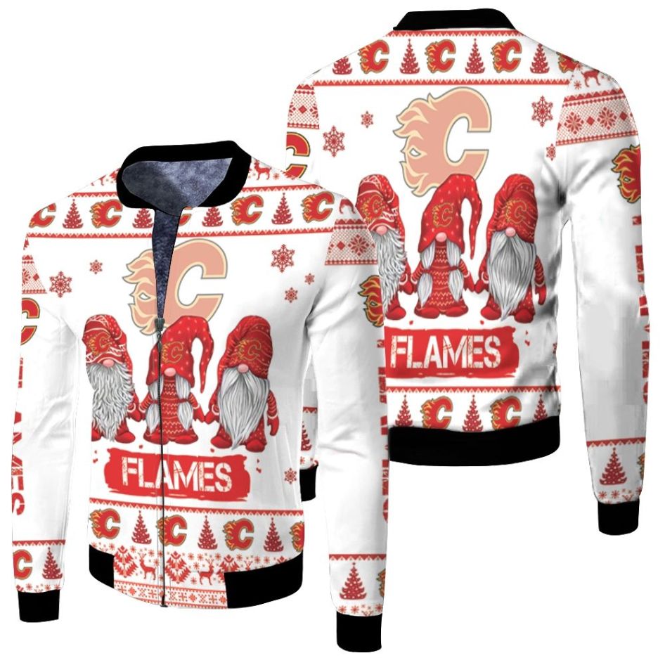 Christmas Gnomes Calgary Flames Ugly Sweatshirt Christmas 3d Fleece Bomber Jacket