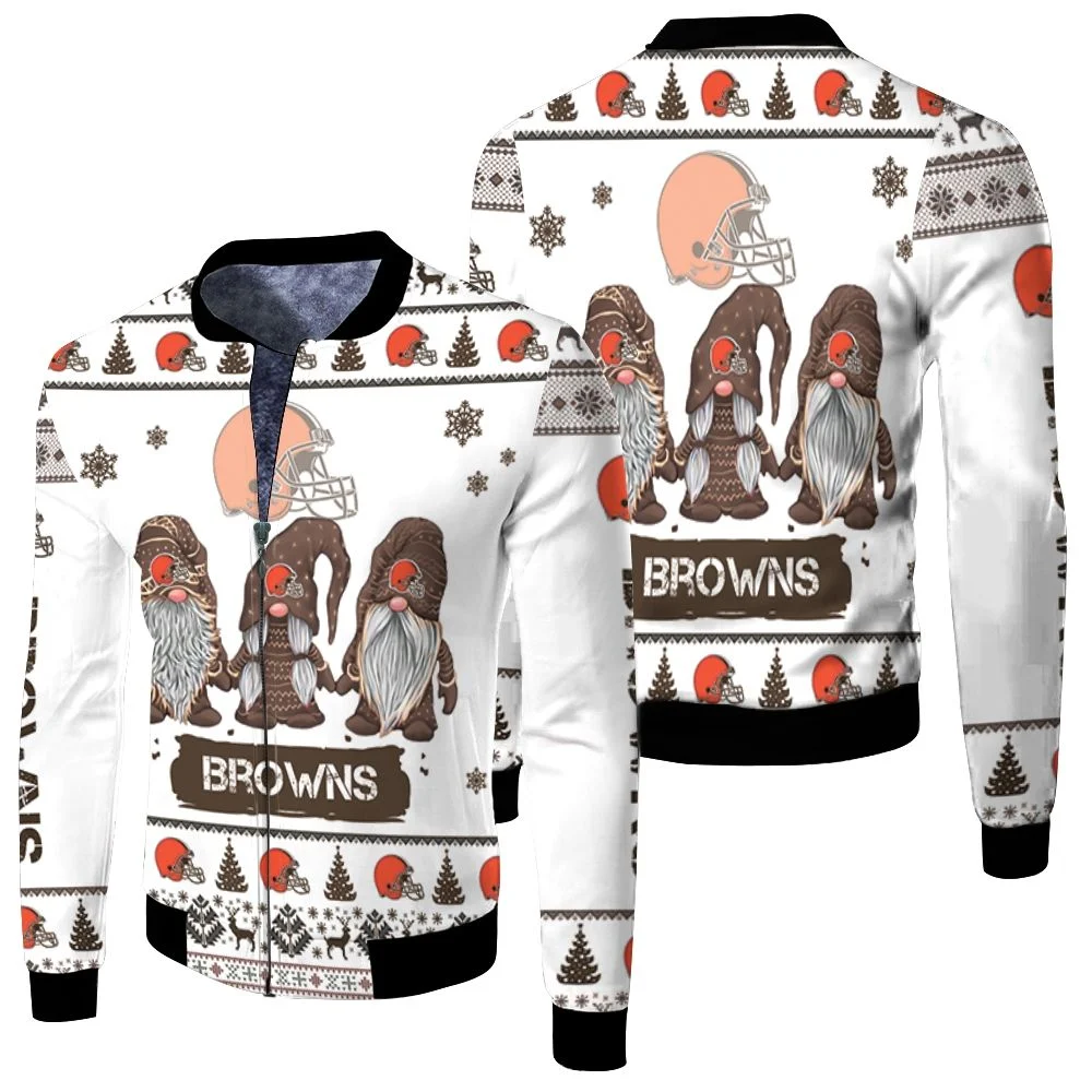 Christmas Gnomes Cleveland Browns Ugly Sweatshirt Christmas 3d Fleece Bomber Jacket