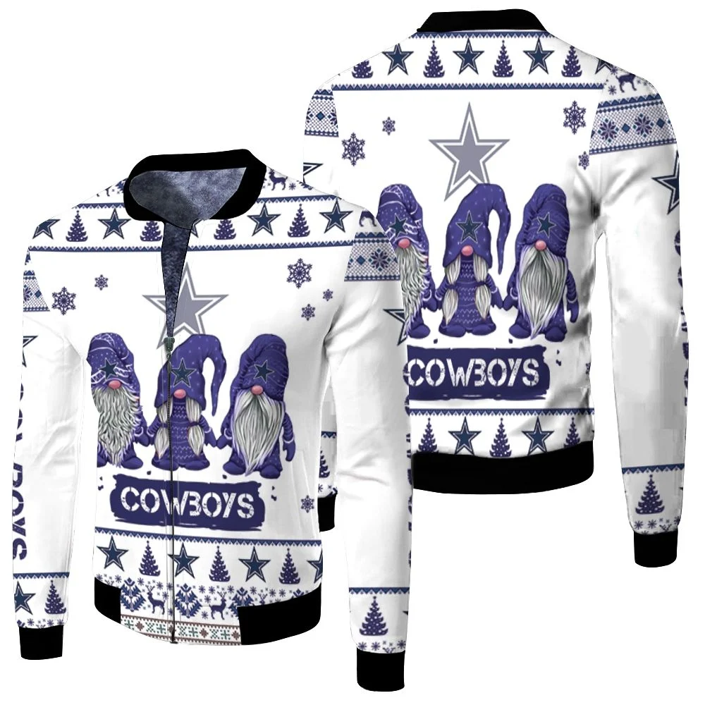 Christmas Gnomes Dallas Cowboys Ugly Sweatshirt Christmas 3d Fleece Bomber Jacket