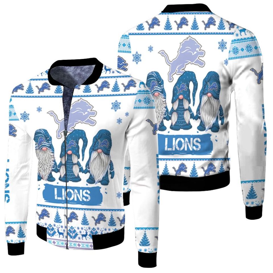 Christmas Gnomes Detroit Lions Ugly Sweatshirt Christmas 3d Fleece Bomber Jacket