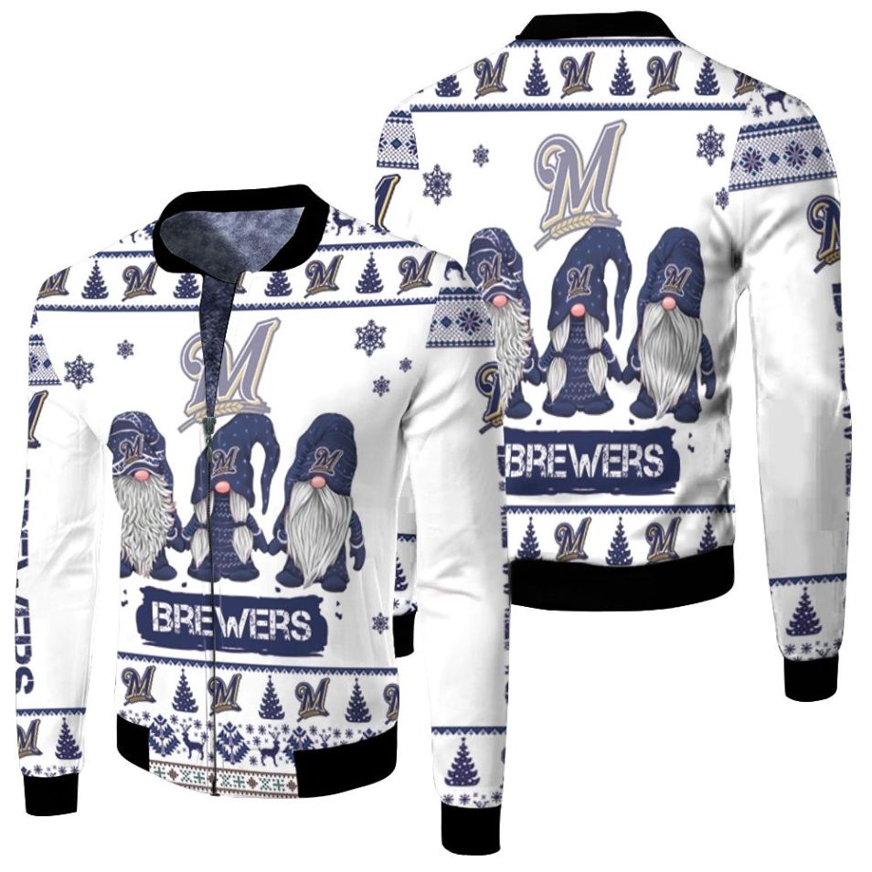 Christmas Gnomes Milwaukee Brewers Ugly Sweatshirt Christmas 3d Fleece Bomber Jacket
