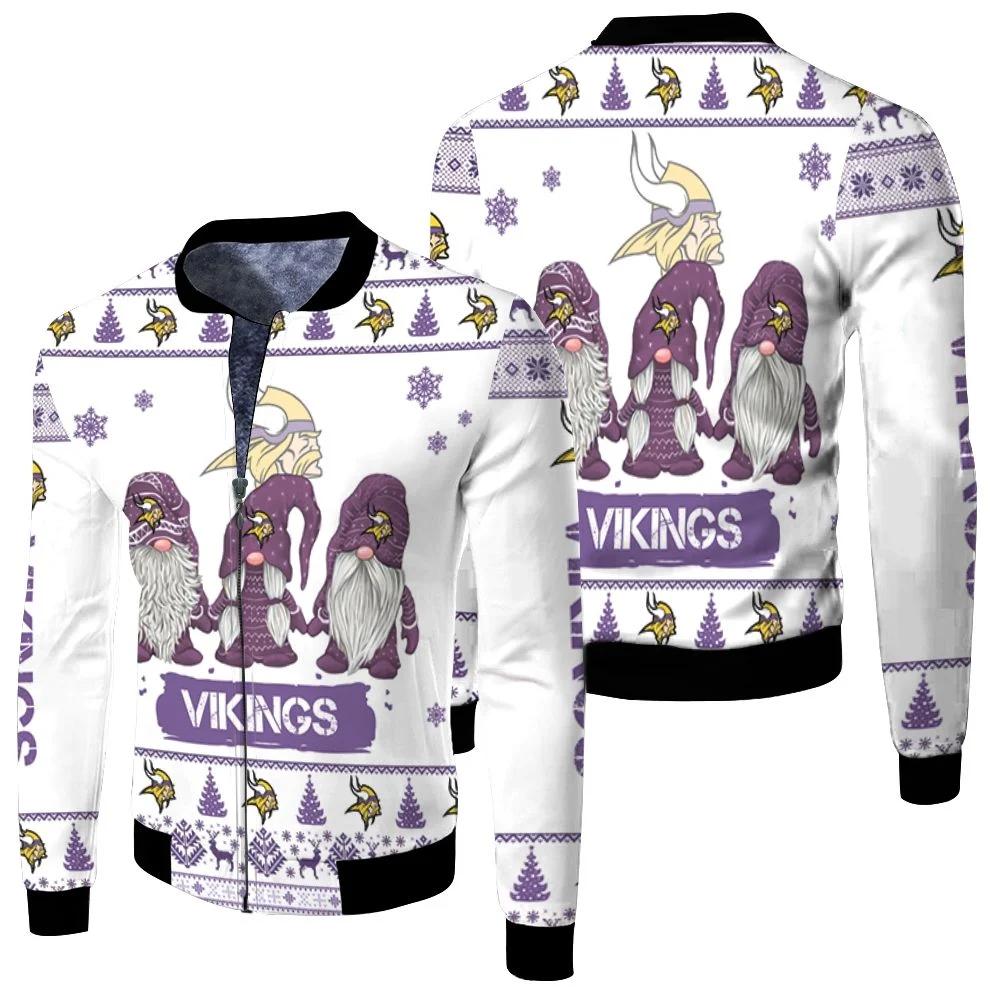 Christmas Gnomes Minnesota Vikings Ugly Sweatshirt Christmas 3d Fleece Bomber Jacket