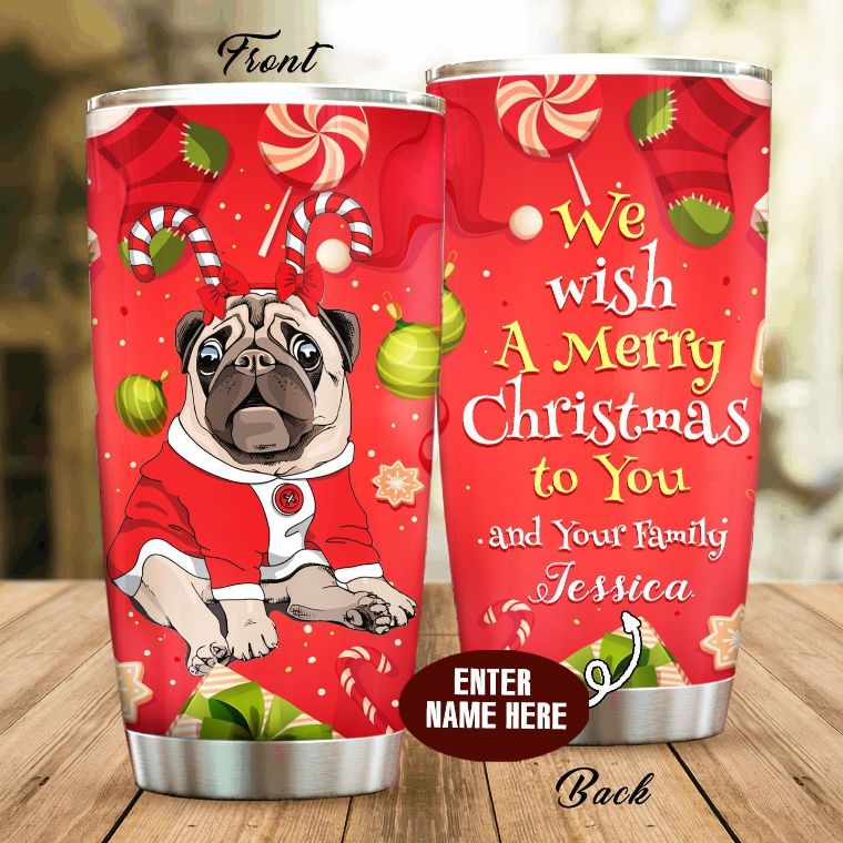 Christmas Pug Personalized Gift For Lover Day Travel Tumbler