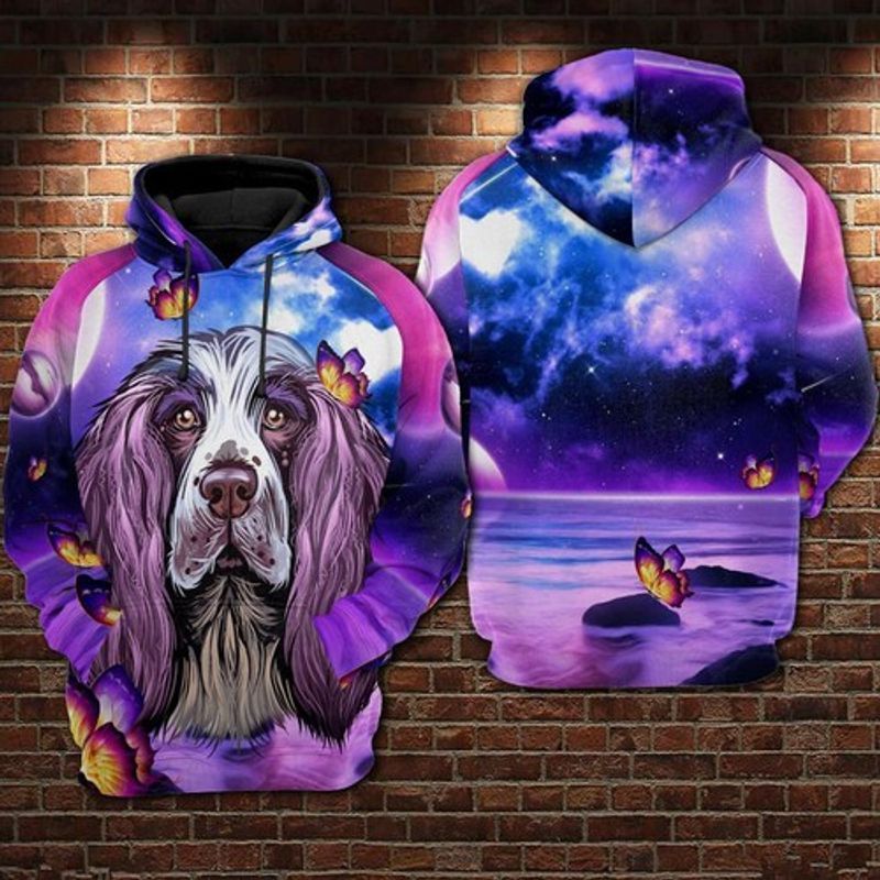 Cocker Spaniel Night Purple Over Print 3d Zip Hoodie