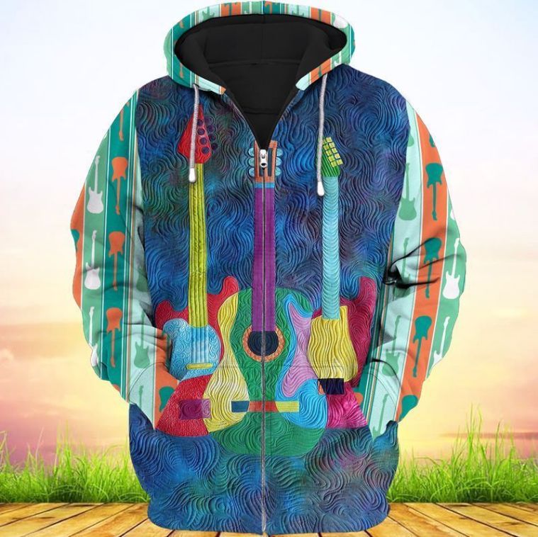 Colorful Electric Guitar 3d Zip Hoodie