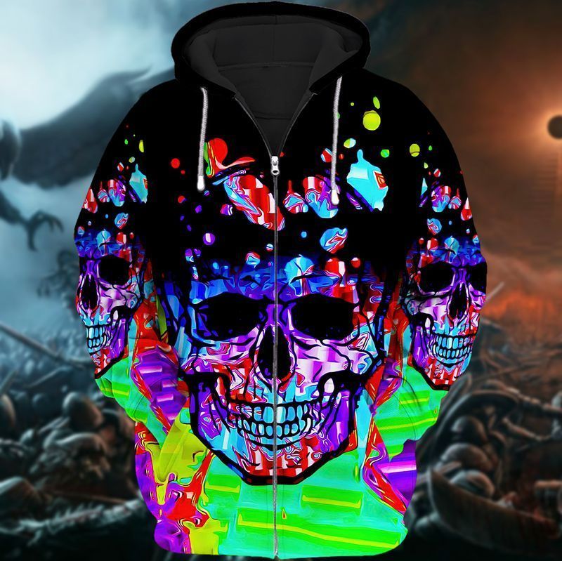 Colorfull Skull For Men And Woman 3d Zip Hoodie