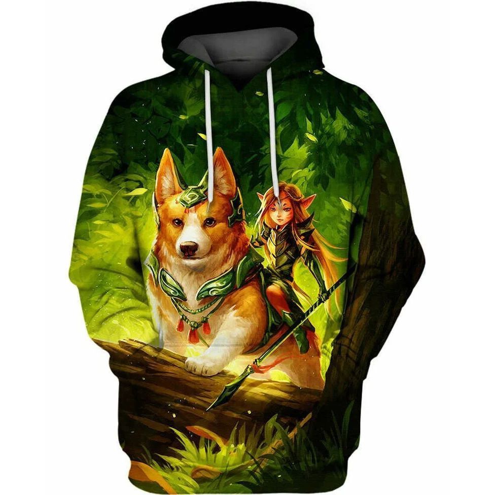 Corgi And Fairy Over Print 3d Zip Hoodie