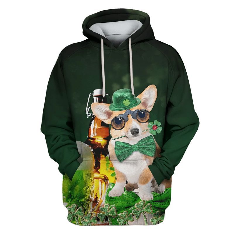 Corgi Dog Saint Patricks Day Over Print 3d Zip Hoodie