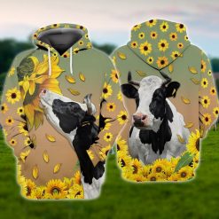 Cow And Sunflower 3d Zip Hoodie