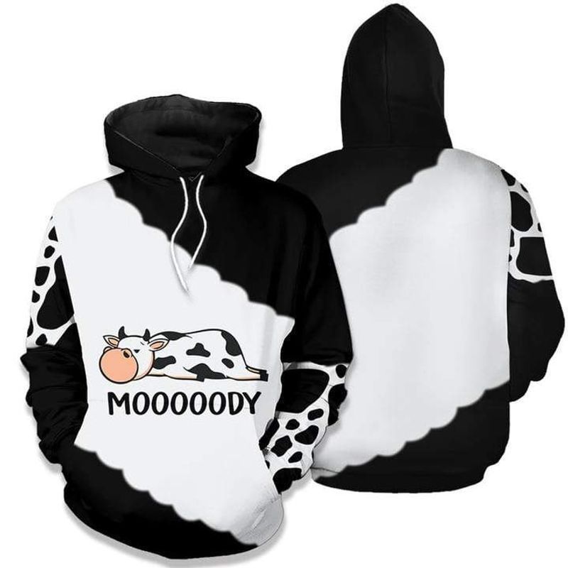 Cow Cute Mooooody Over Print 3d Zip Hoodie