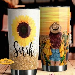 Custom Name Sunflower Girl Gift For Lovers Travel Tumbler