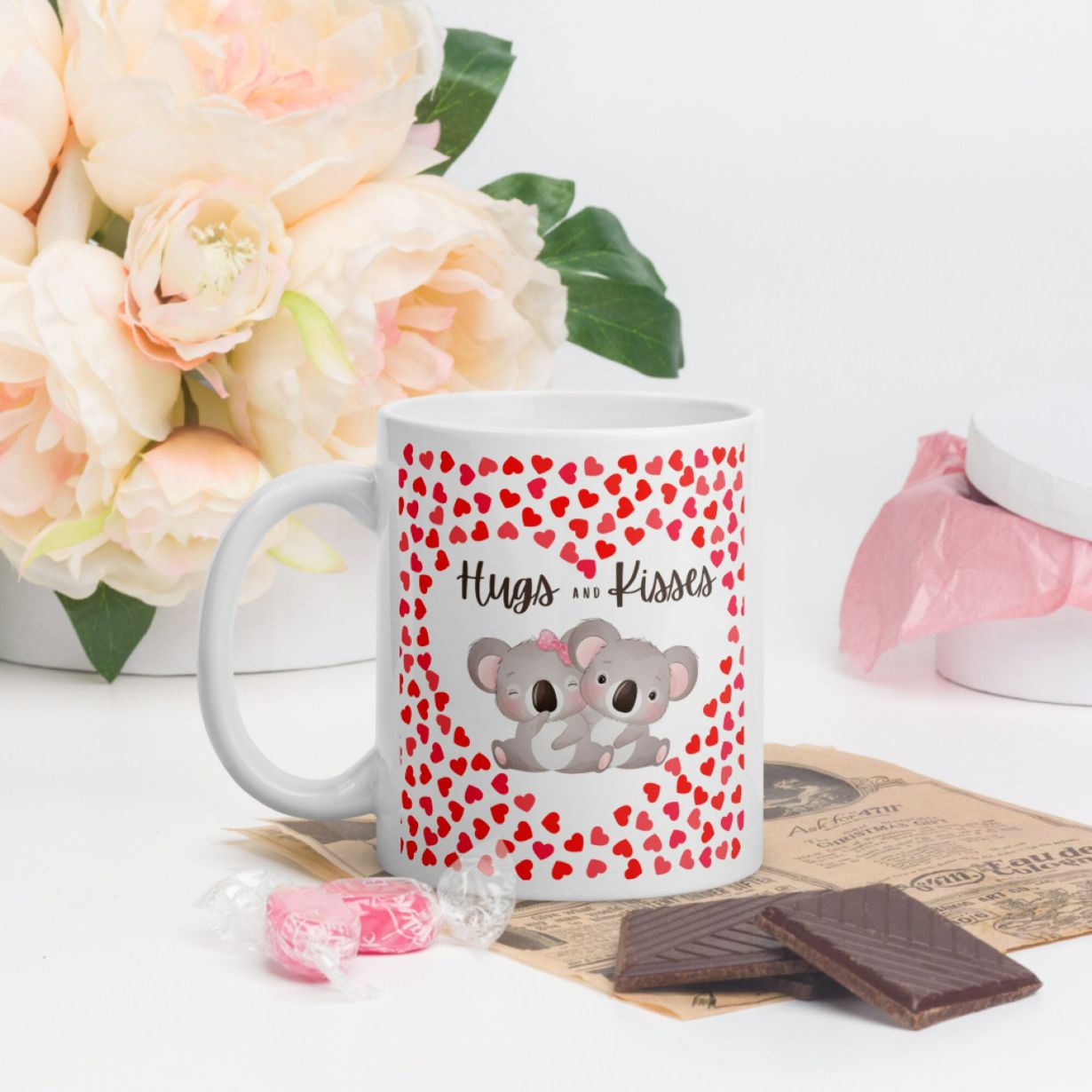 Cute Hugging Koala Bears Hugs And Kisses Valentines Day Mug