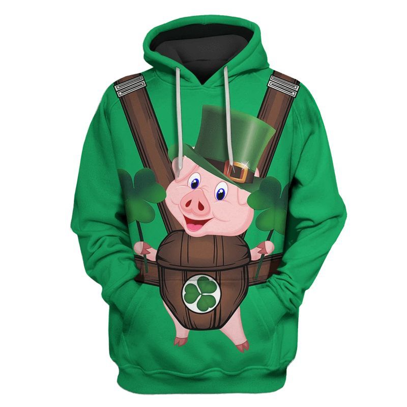 Cute Pig Saint Patricks Day Over Print 3d Zip Hoodie