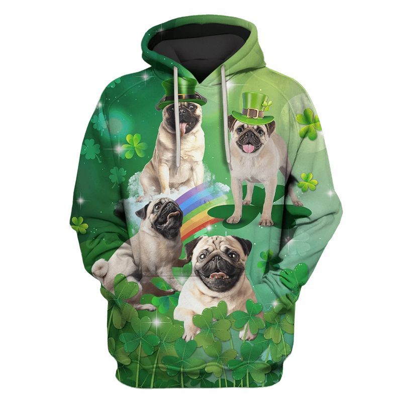 Cute Pugs Dog Saint Patricks Day Over Print 3d Zip Hoodie