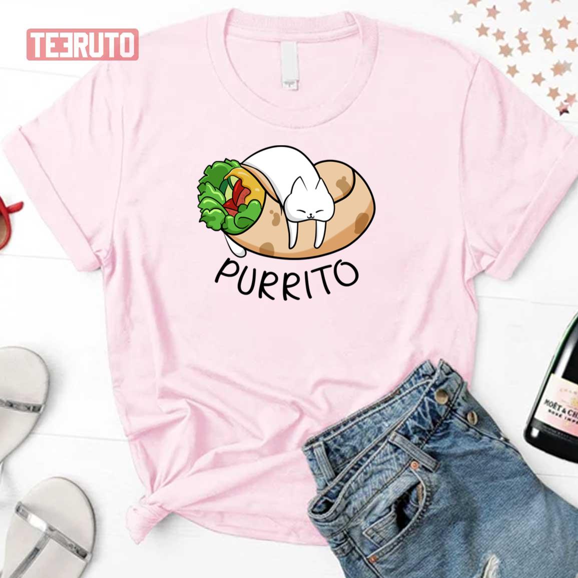 Cute Purrito Cat Sleeping On Burrito Unisex T-Shirt
