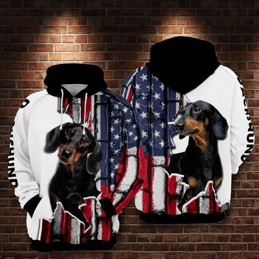 Dachshund American Over Print 3d Zip Hoodie