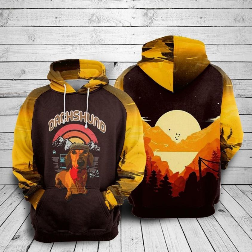 Dachshund Dog Over Print 3d Zip Hoodie