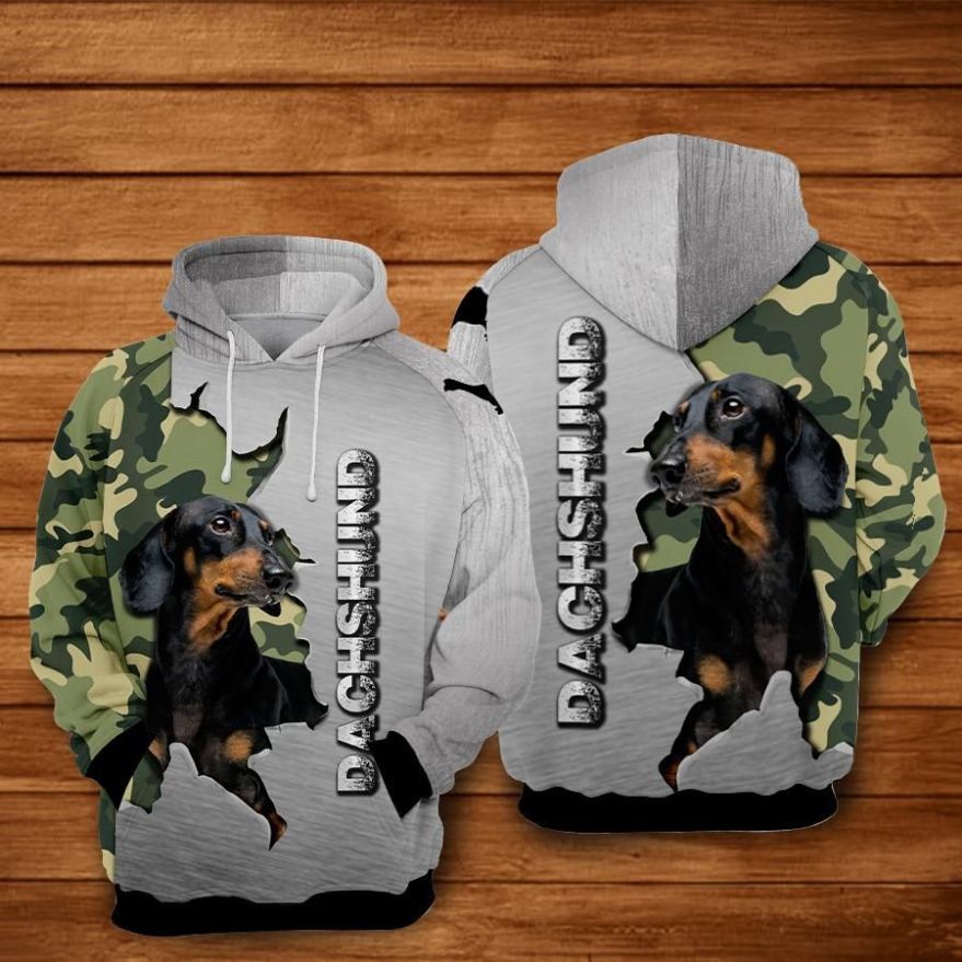 Dachshund Over Print 3d Zip Hoodie