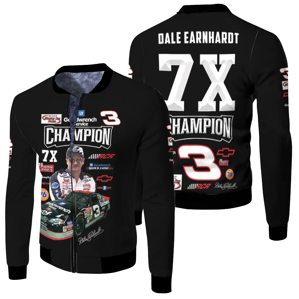 Dale Earnhardt Champion 7x Chevrolet Racing Car Signed For Fan 3d Jersey Fleece Bomber Jacket