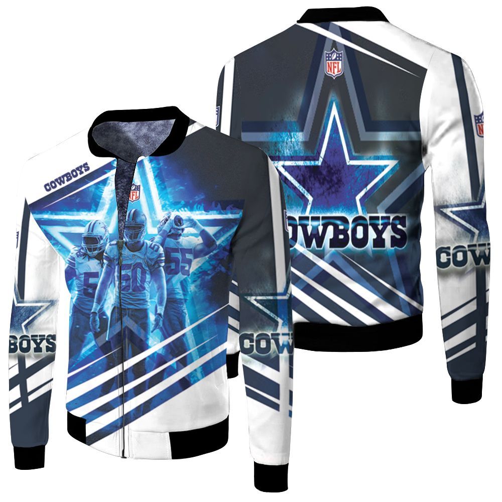 Dallas Cowboys Jaylon Smith 54 Sean Lee 50 Leighton Vander Esch 55 3d Fleece Bomber Jacket