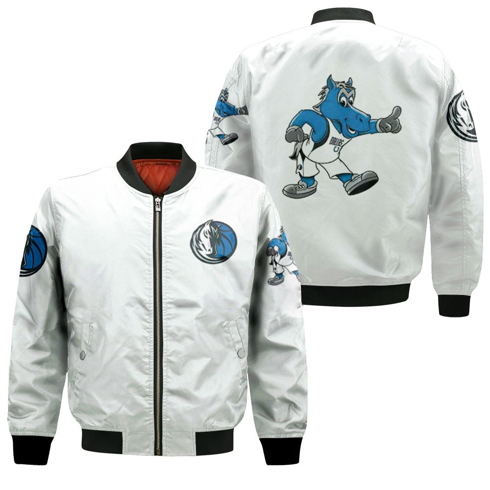 Dallas Mavericks Basketball Classic Mascot Logo Gift For Mavericks Fans White Bomber Jacket