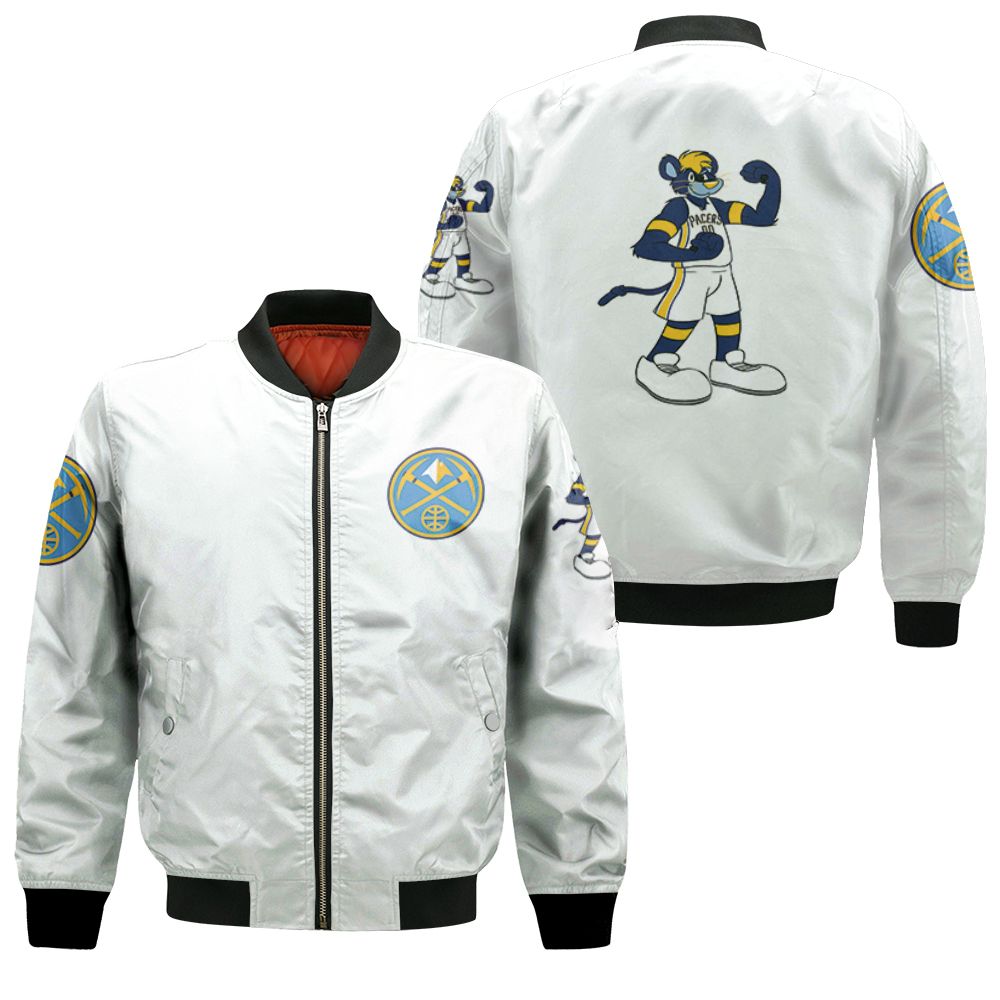 Denver Nuggets Basketball Classic Mascot Logo Gift For Nuggets Fans White Bomber Jacket